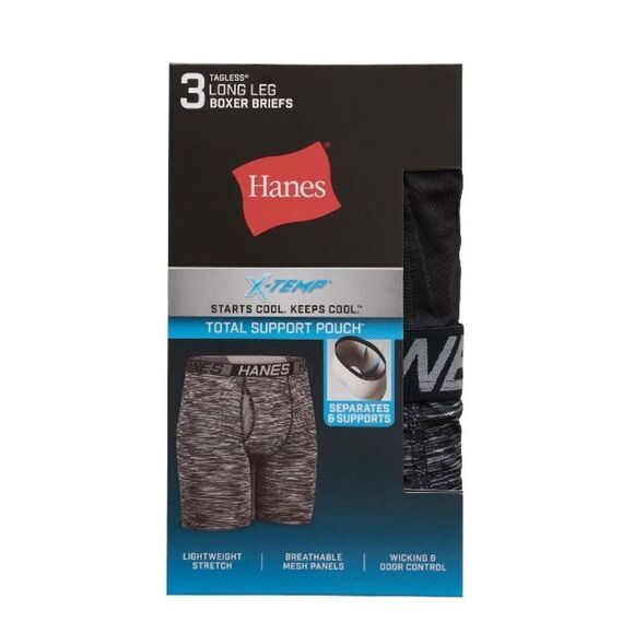Hanes X-Temp Total Support Pouch Long Leg Boxer Briefs Underwear 3-Pack Size S - Picture 4 of 9